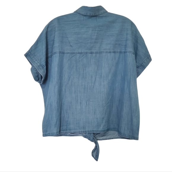 Madewell Chambray Tie Front Top Womens Medium Blue Button Front Short Sleeve * - Picture 2 of 5